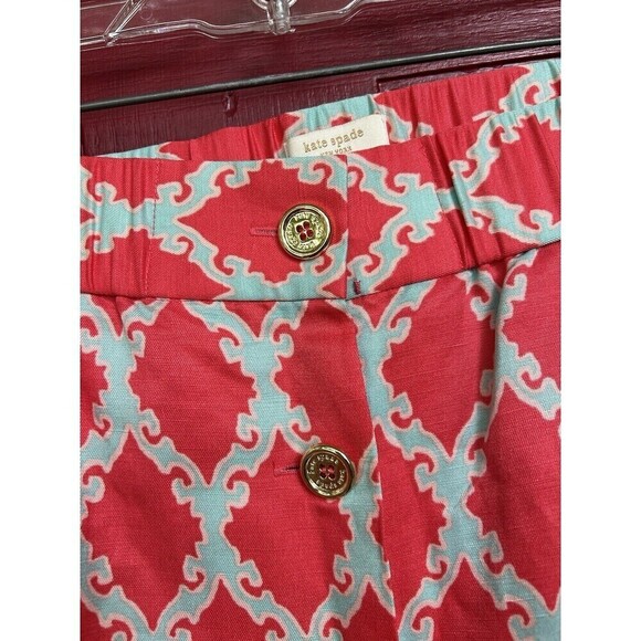 Kate Spade 10 Hot Pink Silk Linen Lattice Damask Print Gold Button Mini … - Picture 2 of 10
